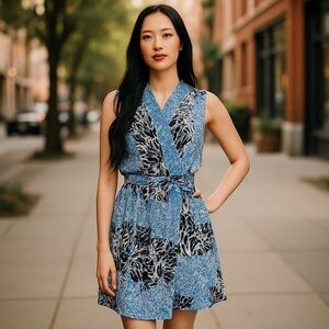 Adelyn Rae Blue and Black Patterned Dress